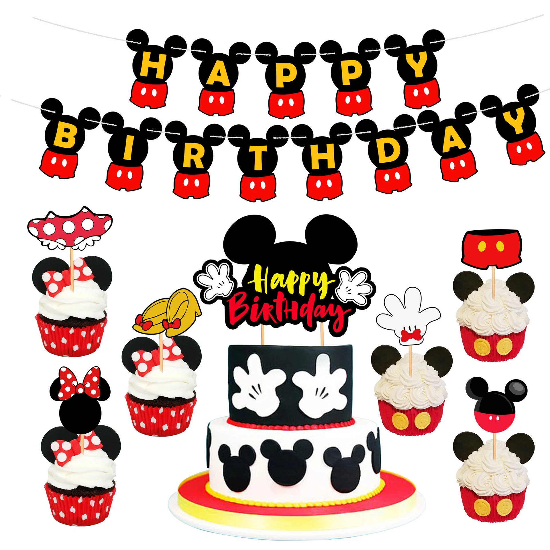 1 set Disney Mickey Minnie Birthday party decoration Mickey Mouse Cake flag  balloon Baby shower supplies Children's party set|Party DIY Decorations| -  AliExpress