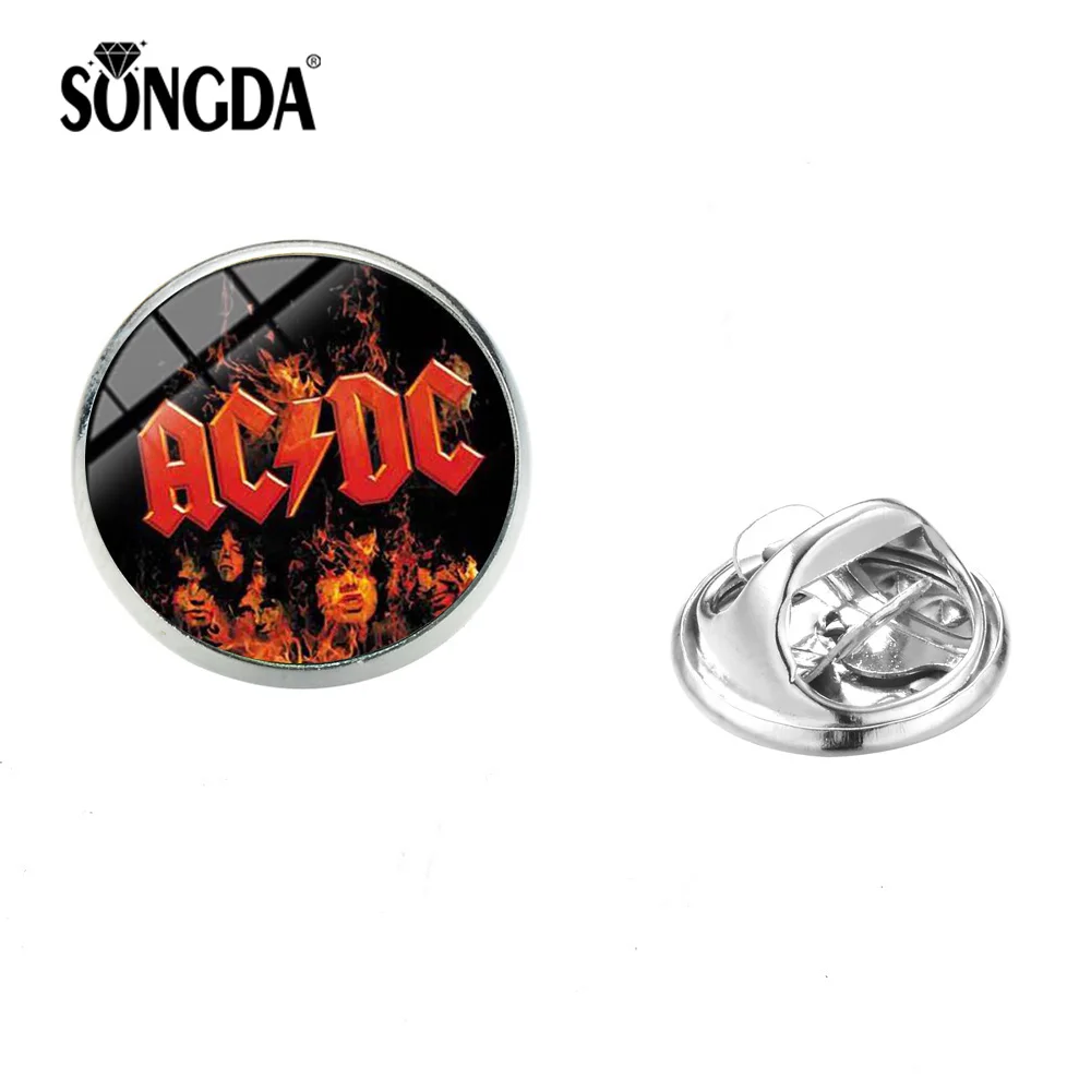 SONGDA 1 шт. стимпанк AC/DC рок-группа брошка на лацканы ACDC стекло с принтом купол из нержавеющей стали заколки бойфренд подарок аксессуары
