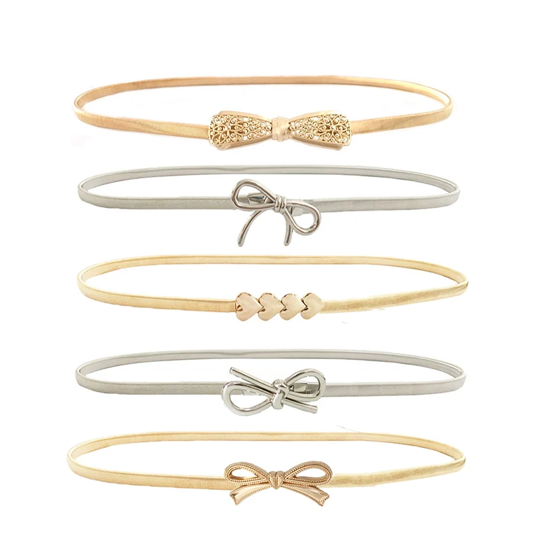 Cinturón elástico de metal para mujer, cadena de plata, cinturón dorado para mujer, bonito lazo, nudo, corazón, diseño, hebilla, cinturón, decoración del M069|Cinturones de hombre| - AliExpress