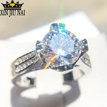 

2018 Classic Luxury RealCounterfeiting Solid 925 Silver Ring 3Ct Hearts Arrows Zircon Wedding Jewelry Rings Engagement For Women