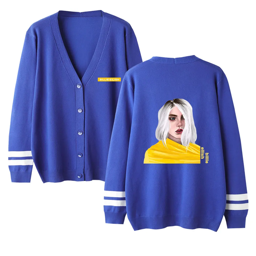 Модный женский вязаный кардиган кашемировый свитер с принтом Billie eilish, вязаные топы, Осень-зима, модный кардиган, розовый свитер для девочек