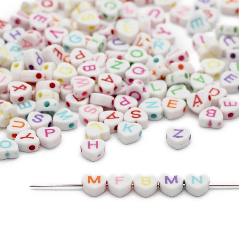 White Mixed Letter Acrylic Beads Heart Shape Alphabet Spacer For Jewelry Making DIY Bracelets Necklace Accessories 4x7MM | Украшения и