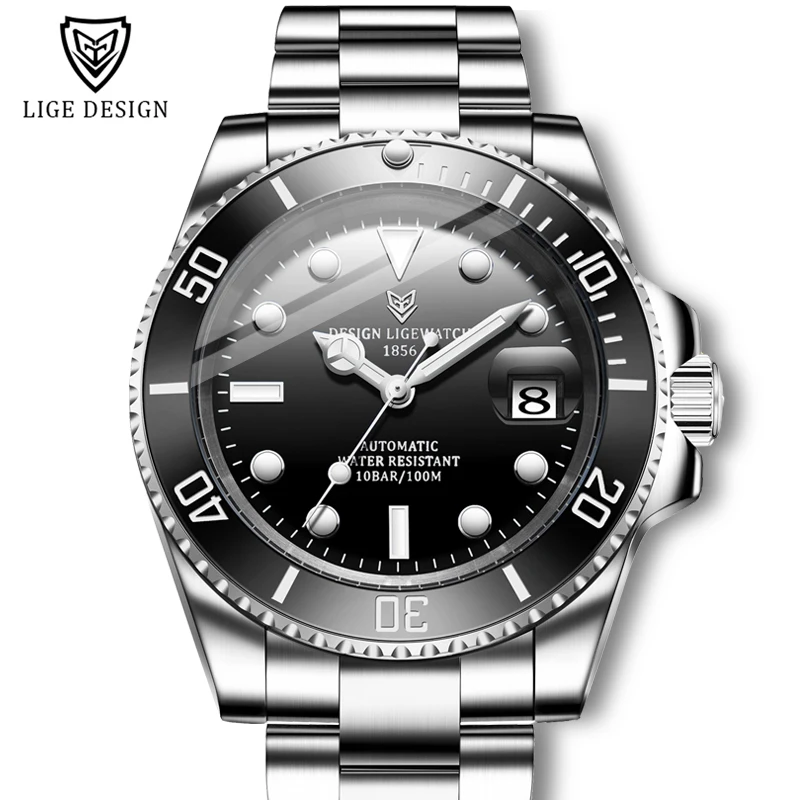 Watch Men Automatic Mechanical Tourbillon Clock Stainless Steel 100ATM Waterproof 2025 LIGE mechanical watch diver watch