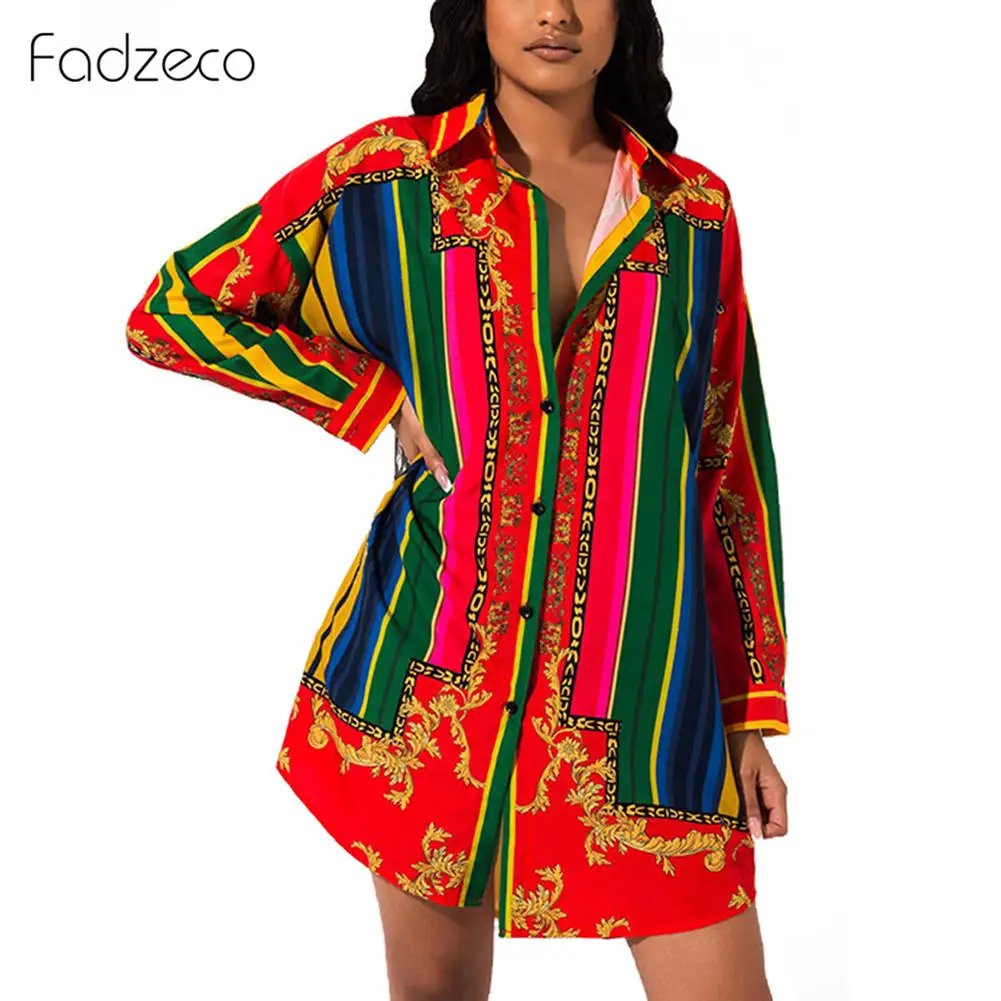 Green Fadzeco африканские платья для женщин Дашики рубашка платье с длинным рукавом Цветочные футболки блузки Базен Анкара Платье африканская одежда - Цвет: Green