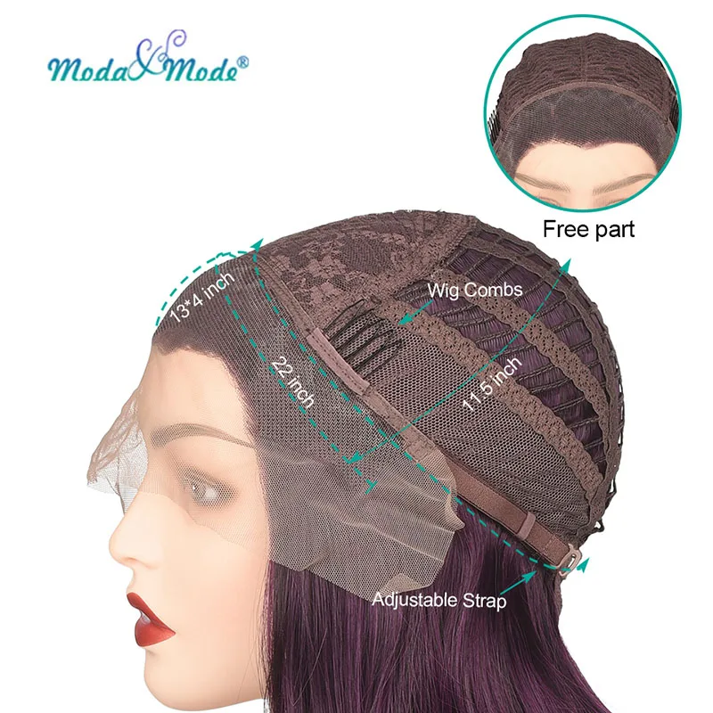 Moda& Mode волосы 2" шелк прямой темно фиолетовый синтетический парик фронта шнурка натуральные волосы высокая температура волокна волос Косплей