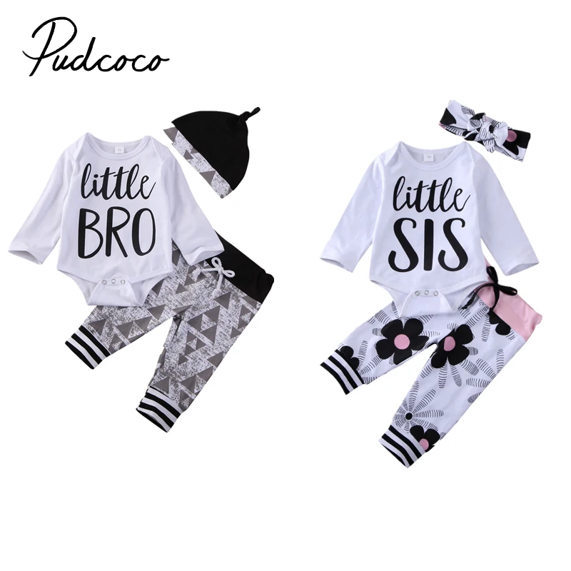 Pudcoco Family Matching Outfits Infant Newborn Baby Boy Girl Romper Tops + Floral Pants Hat / Headband Kids Clothes Set | Мать и ребенок