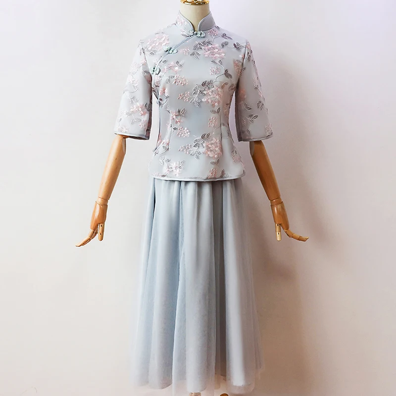 Chinese Traditional Cheongsam Dresswoman Bridesmaid Dress Lady Wedding Party Costume Lady Elegance Vintage Qipao Dance Wear