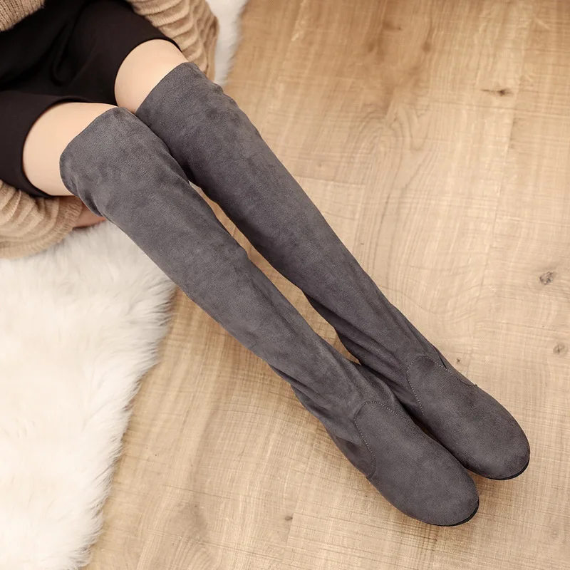 

2019 Thigh High Boots Women Slim Boots Sexy Over The Knee High Suede Red Snow Boots Ladies Fashion Winter Shoes Woman AEZLZ088