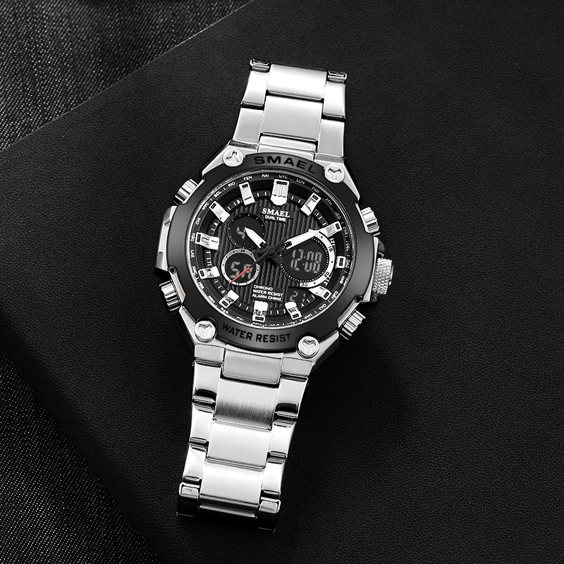 Tanie SMAEL męskie zegarki Top marka luksusowy zegarek kwarcowy na rękę mężczyźni wodoodporny męski zegar podwójny wyświetlacz Chronograph Sport Watch Man 1363