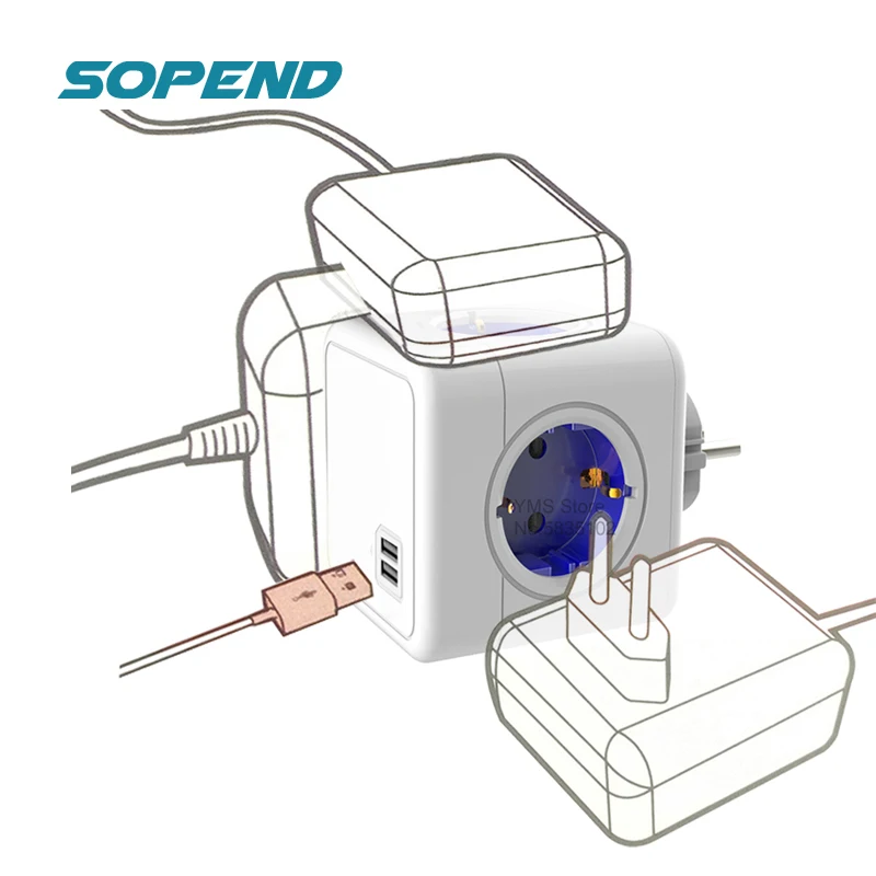 Sopend PowerCube 5V 250V Wall Electrical Strip 2.1A Smart 4 Plug Home 3680W - AliExpress Outlets EU Adapter Extension Office USB Socket Power