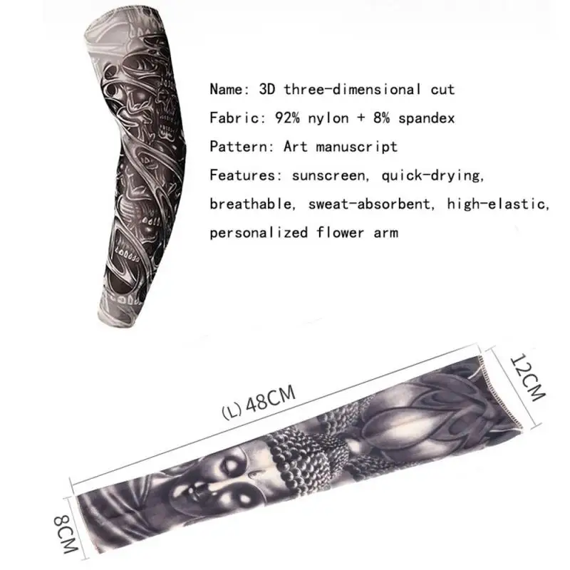1Pc 3D Tattoo Outdoor Cycling Sleeves Sun Protection Arm Sleeves Ice Arm Sleeves Cooling Arm Sleeves Cover Arm warmer UV Protection MTB Bike Bicycle Ridding