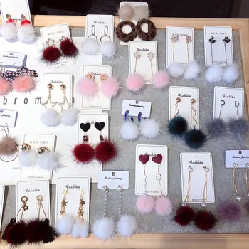 

30 Pcs/lot fashion winter Mink fur ball style women earrings lot jewelry wholesale 200729-45