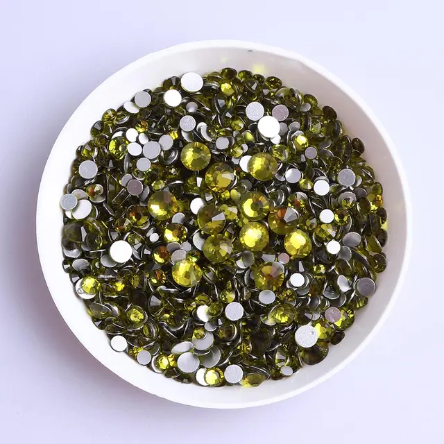 Mix Size Black Diamond Flat Back Rhinestones for Face Self-adhesive Crystal Beads Loose Precious Stones Diamond Painting Jewelry Olive Green