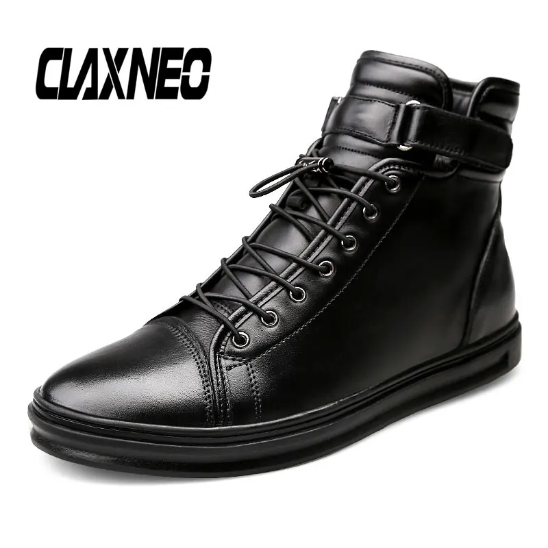 

CLAXNEO Man Leather Shoes Fashion Casual Boots Autumn Male Motorcycle Boot Genuine Leather Mens Winter Boot Plush Fur Warm