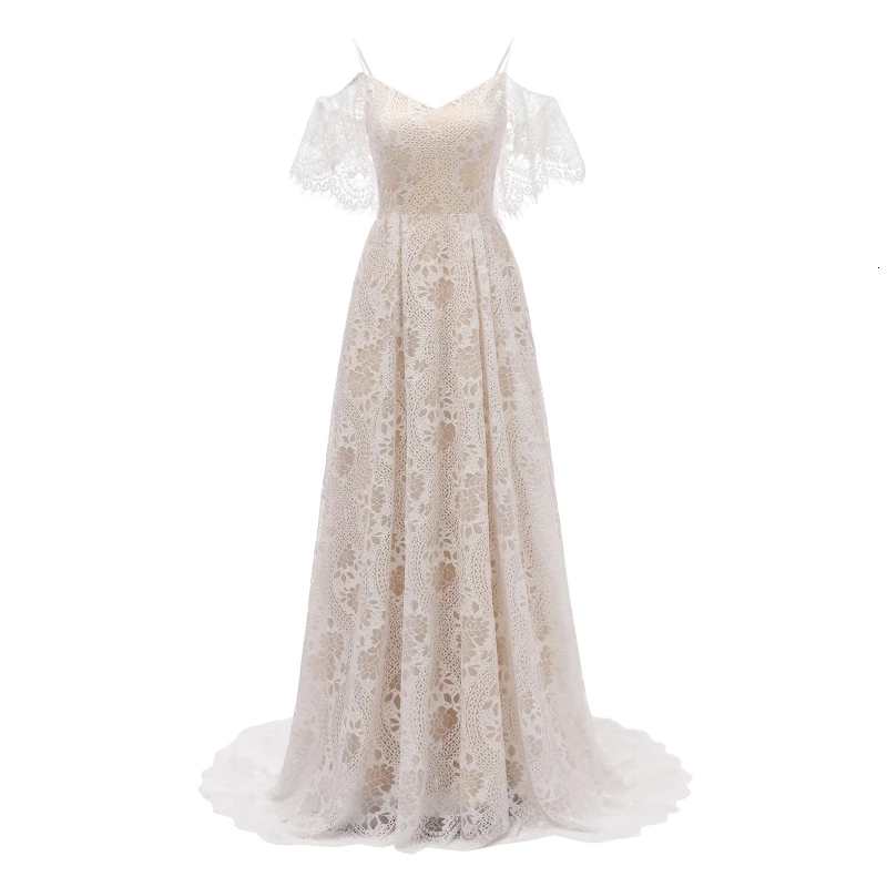 Vivian's Bridal Boho кружевное свадебное платье с открытыми плечами, сексуальное платье на бретельках с открытой спиной и кружевной аппликацией, Пляжное свадебное платье с вышивкой