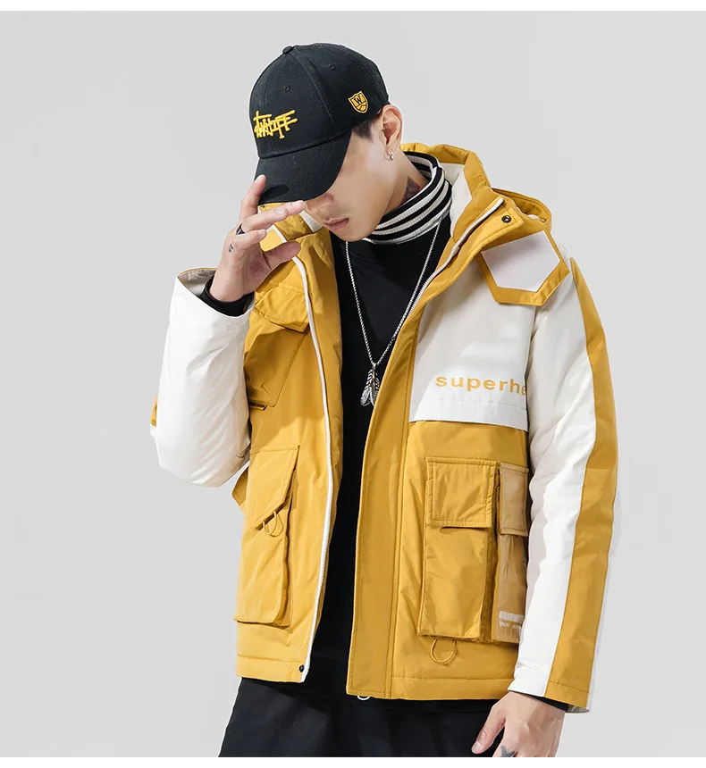 men casual intensification warm thickening down jacket Fashion multicolor hooded black yellow green thermal down coat