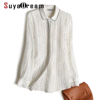 

SuyaDream Silk Print Blouses Woman 100% REAL Long Sleeve Turn Down Collar Blouse Shirt 2020 Spring Autumn Shirt