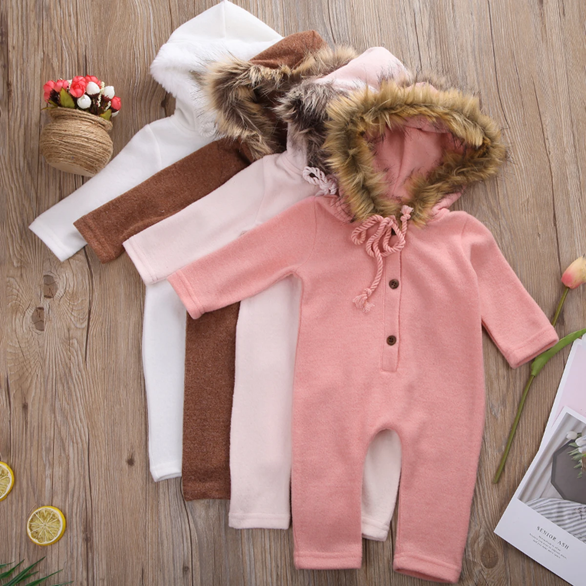 Зимняя одежда для новорожденных мальчиков и девочек, комбинезон с капюшоном, спортивный костюм, хлопковая одежда для малышей