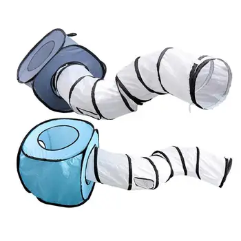 

120cm Foldable Pet S-Shaped Tunnel Tube Pet Cat Suitcase Cats Holes Outdoor Lightweight Crinkle Kitten Toy Cave Blue Gray