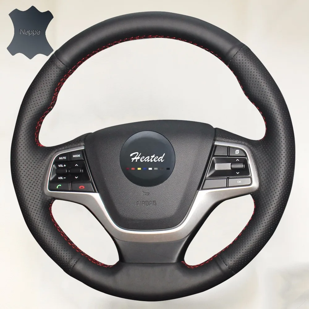 Чехол для руля из натуральной кожи Hyundai Elantra 4 solaris 2016 2017|leather steering wheel cover|steering coverwheel