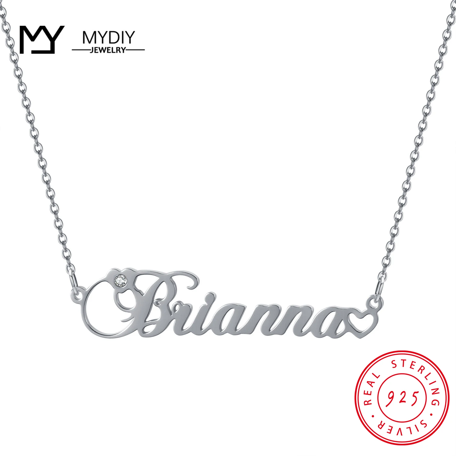 925 Sterling Silver Custom Name Month Birthday Stone Necklace Simple Pendant Personalized Necklace Lady Heart-Shaped Jewelry personalized heart stone promise engraved name