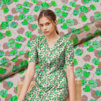 

New 138cm wide 12mm silk double crepe fabric leaf print floral skirt t-shirt shirt silk print skirt fabric