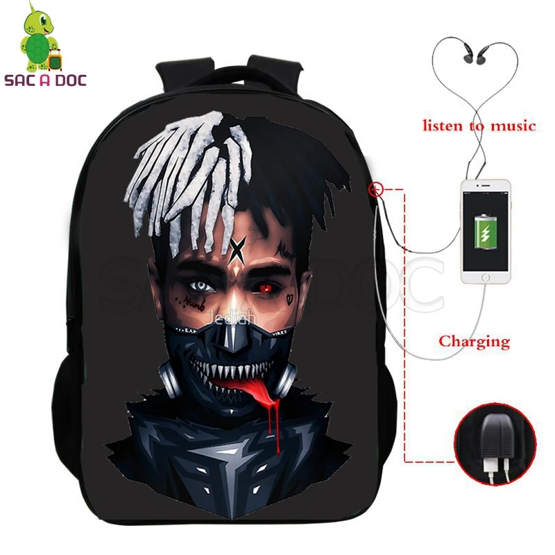 4 Xxxtentacion известный раппер школьная сумка Многофункциональный usb зарядка Рюкзак для ноутбука для подростков мальчиков девочек дорожные сумки через плечо - Цвет: 4