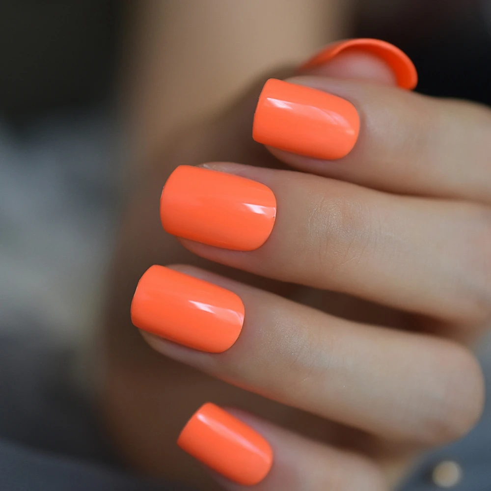 Яркие оранжевые накладные ногти, искусственные ногти, УФ накладные ногти, полное покрытие, Короткие глянцевые накладные ногти, накладные ногти для дизайна ногтей, повседневная одежда, накладные ногти