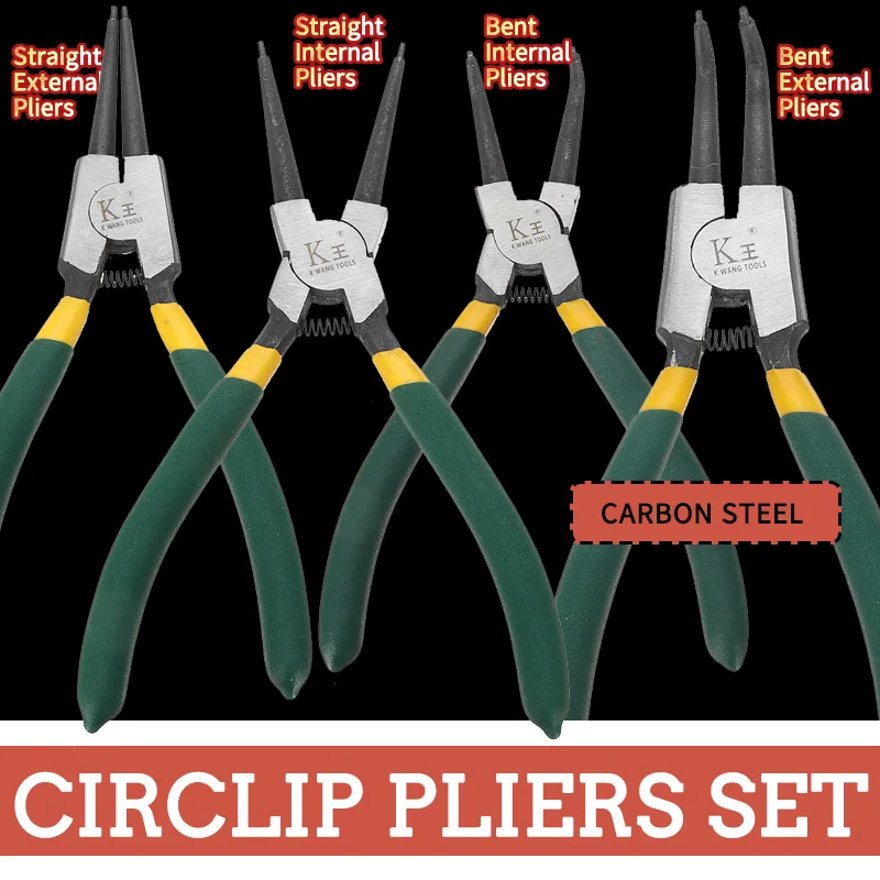

4PCS 7" Multifunctional Shaft hole Snap Ring Pliers Multi Crimp Tool Internal External Ring Remover Retaining Circlip Pliers