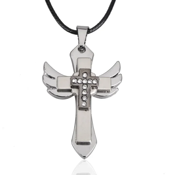 Подвеска в виде крыла ангела с крестом, ожерелье для мальчика, ювелирные изделия, мерцающие