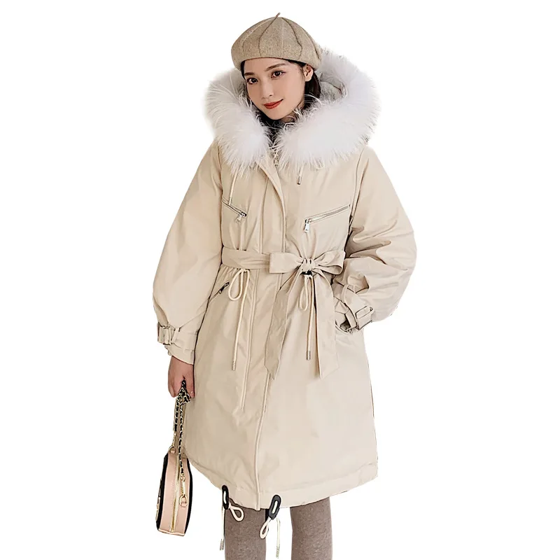 AIGYPTOS Korean version of large size women's cotton clothing winter new slim long and long lamb coat women's cotton coat