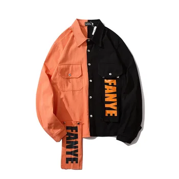 

EWQ / 2020 spring New Fashion Men's Clothing Personality Hit Color Letter Patchwork Loose Denim Jackets For Male And Female A271