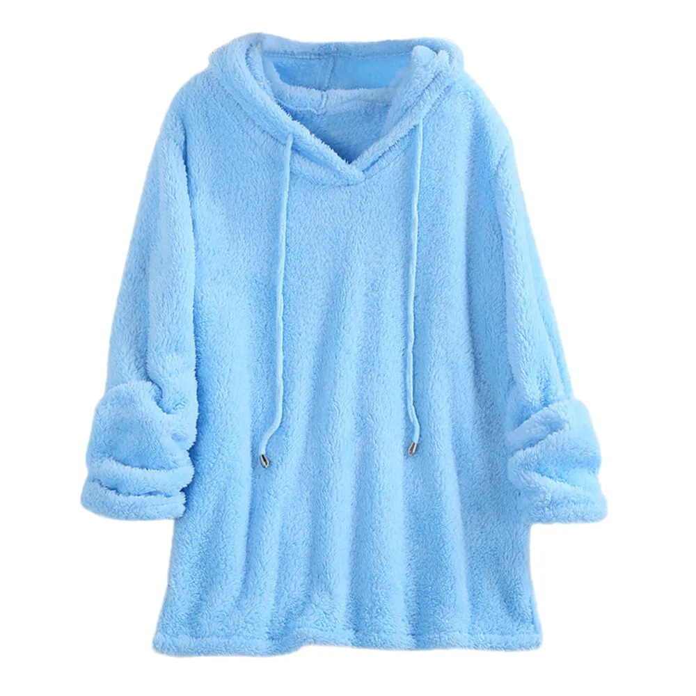 JAYCOSIN fashion ladies long-sleeved soft plush pullover sweatshirt solid color warm casual hooded sweatshirt autumn winter
