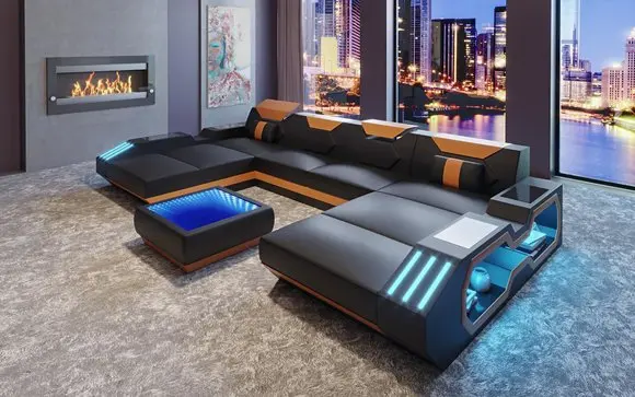 Мебель для гостиной дешевый кожаный угловой диван набор 7 местный секционный диван со светодиодной подсветкой