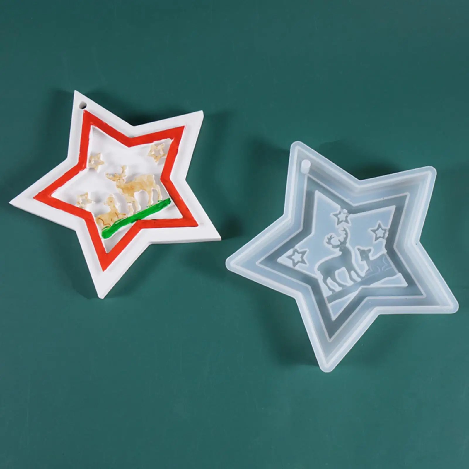 

Christmas Silicone Epoxy Star Elk Pendant Casting Craft Making Xmas Decor Mold