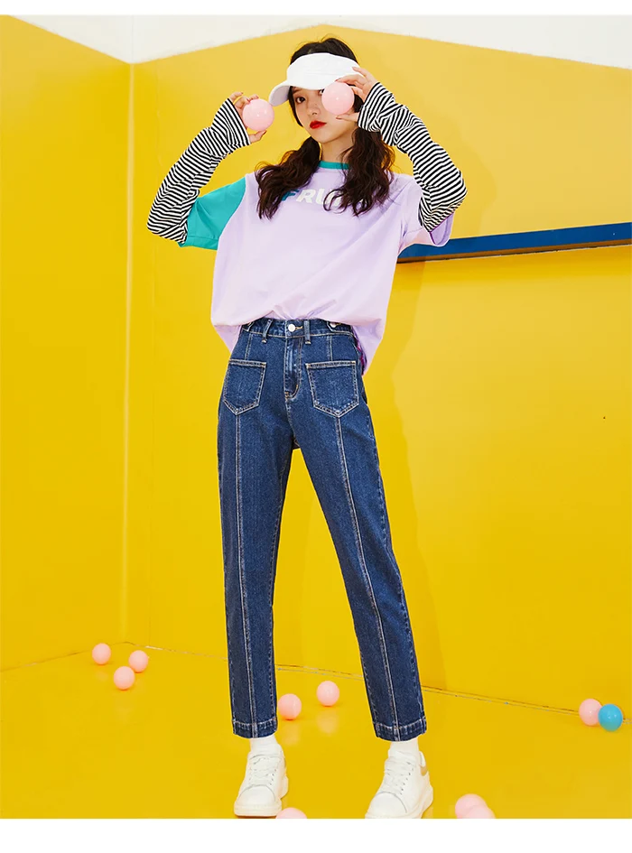 LEIJIJEANS, Новое поступление, эластичный пояс, свободный пояс, брюки-шаровары для девочек, луч ноги, брюки, модные синие размера плюс, свободные женские джинсы 9090