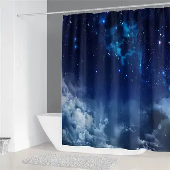 

3D Charming Universe Views Design Printing New Bathroom Waterproof Shower Curtain With 12 pcs hooks New