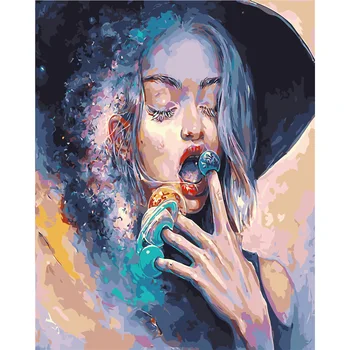 

YANXIN DIY Painting By Numbers DIY Frame Lady Oil Painting By Numbers Drawing Canvas Home Decoration 8345