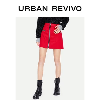 

URBAN REVIVO Women Youth Spring Skirt With Zip Details YV02S5BN2001