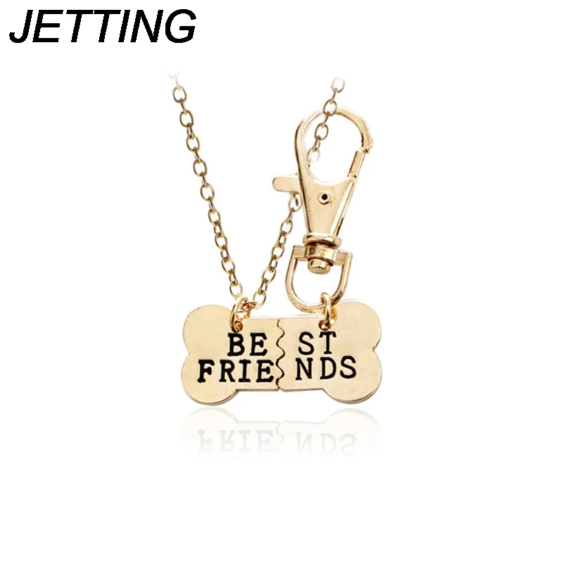 JETTING Dog Bone Best Friends Charm Necklace Friendship Fashion Jewelry & Keychain Two Stitching Pet Doggy Gift 2 pcs