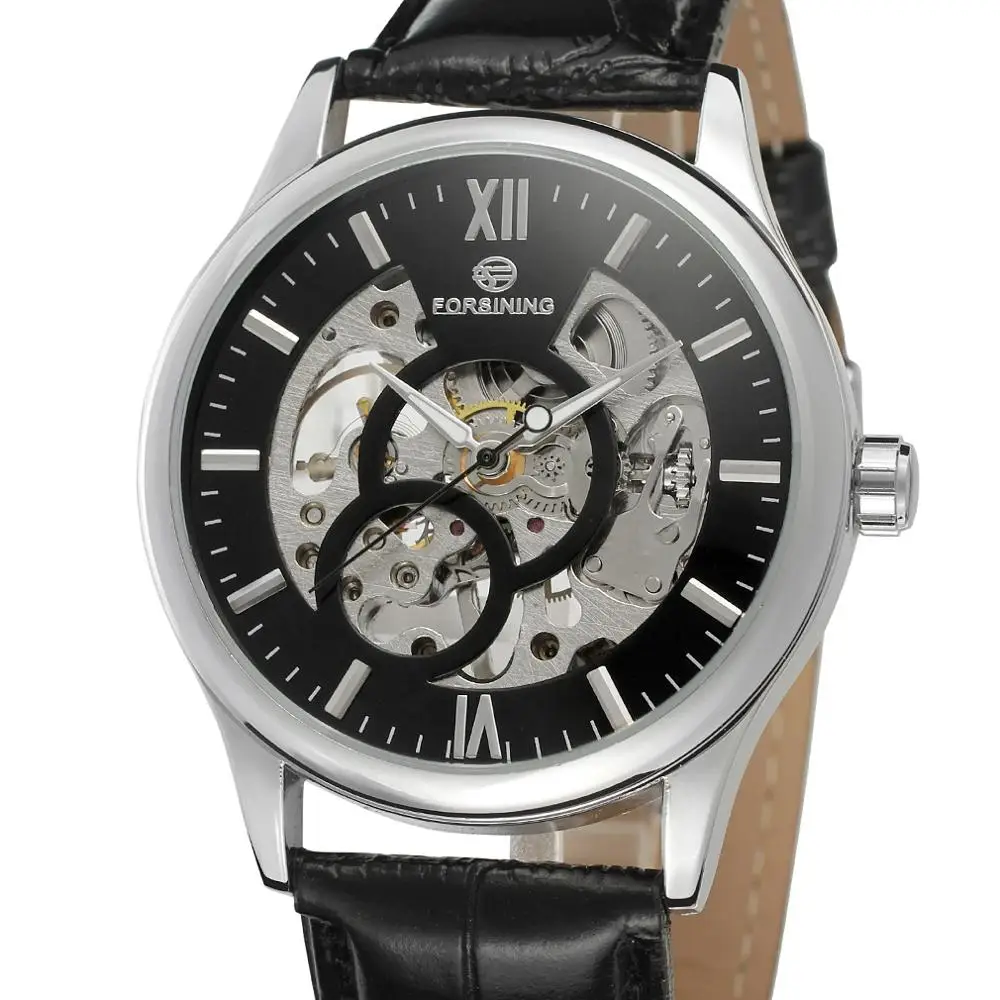 

FORSINING Fashion Men Mechanical Watches Louvre Series Skeleton Wristwatch Luminous Hands Leather Band Roman Clock Reloj hombre
