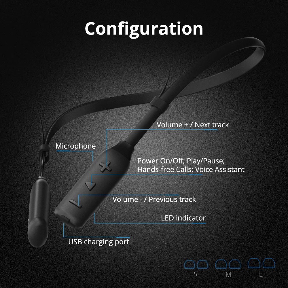 Tronsmart Encore S2 Plus Беспроводные Bluetooth Наушники, с Защитой от Воды IPX5 и Креплением на Шее