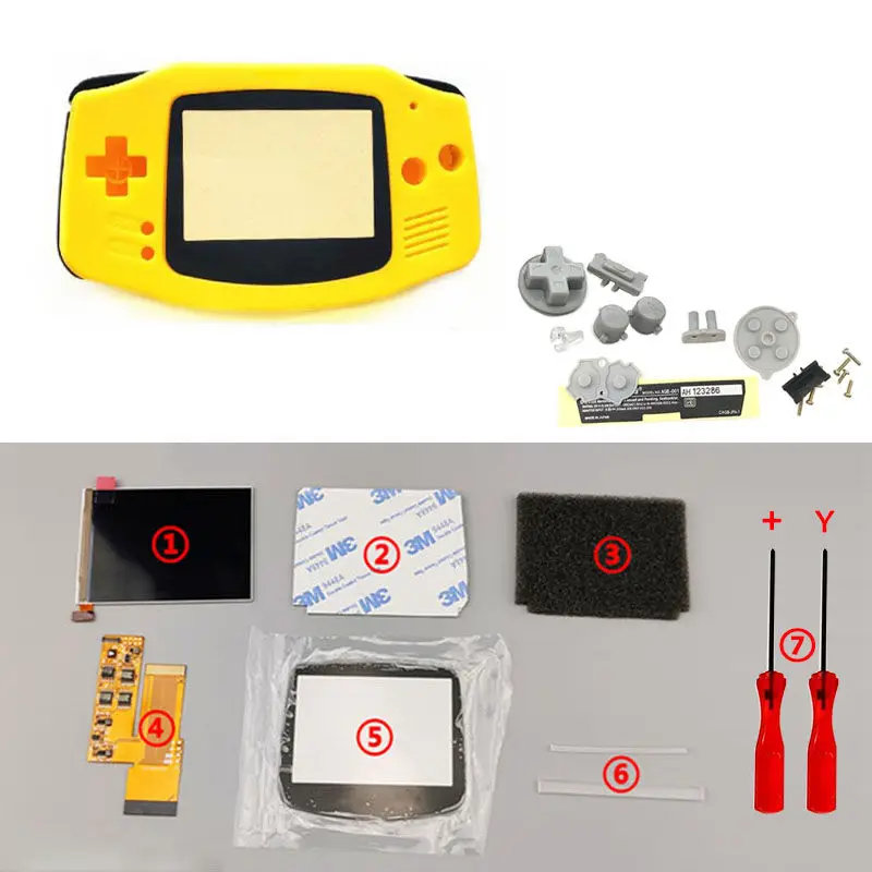 Ips V2 ЖК-экран с предварительно вырезанной оболочкой чехол для GBA подсветка lcd V2 экран 10 уровней высокой яркости Игровая приставка GBA корпус - Цвет: Yellow