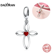 DALARAN серебряный крест красная подвеска в виде сердца подходят Пандора браслеты DIY ювелирные изделия Серебро 925 Женские Ювелирные изделия Лидер продаж