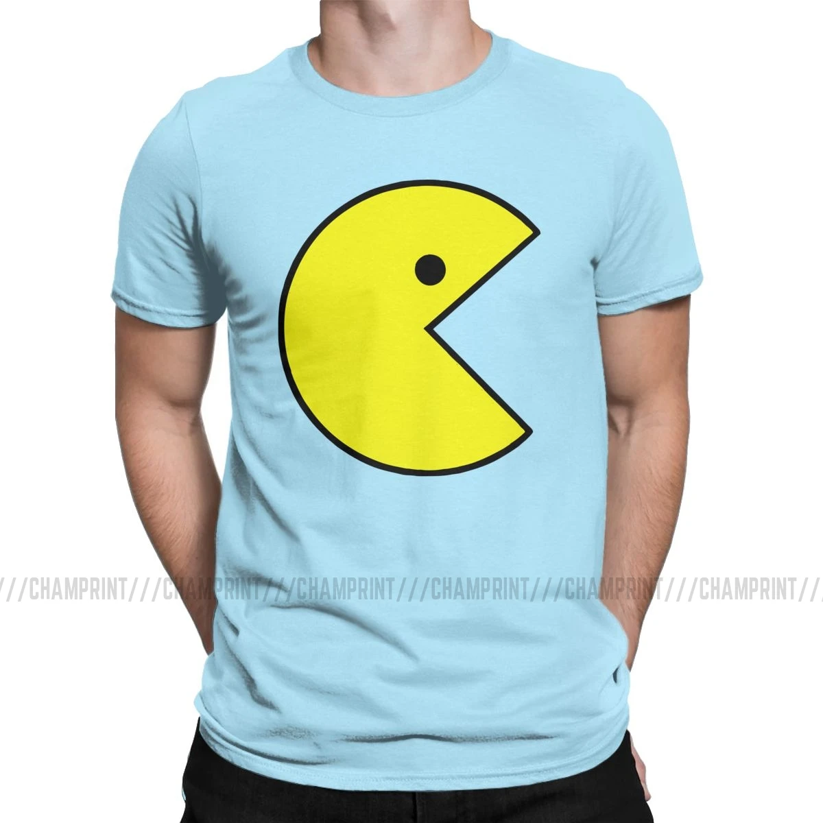 Винтажные футболки Pac-man, мужские хлопковые футболки с круглым вырезом, Pacman Pakkuman, ретро 80 s, аркадные игры, футболки с коротким рукавом, одежда для взрослых - Цвет: Небесно-голубой