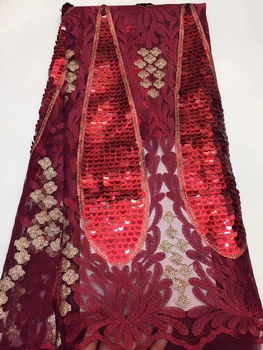

French Net Lace Fabric 2019 Latest african guipure lace fabric with embroidery mesh tulle wine cord Sequins lace fabric ZX3077