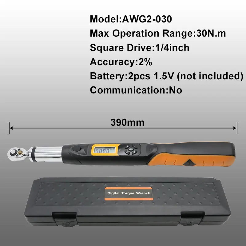 AWG2-30 Shahe Высокоточный промышленный 1/4 ''динамометрический ключ двунаправленный трещотка головка ключ с регулируемым крутящим моментом цифровой AWG2 - Цвет: AWG2-30