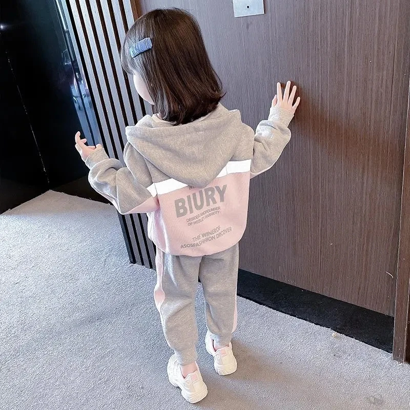 

Spring and Autumn Girl Clothes Set 2021 New Children's Sportswear Casual 2-piece Baby Jacket + Pants Set