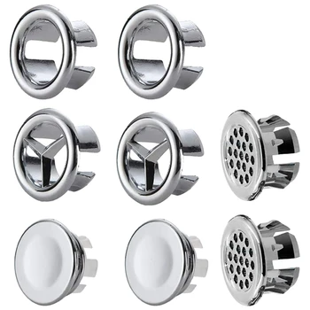 

New Sink Overflow Ring-8Pcs Kitchen Round Vanity Basin Overflow Covers Drain Cap Cover Insert in Hole Spares (4 Designs )