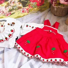 Весеннее японское платье-майка с клубничкой+ рубашка с клубничкой милое детское платье оранжевое платье Детские платья для девочек